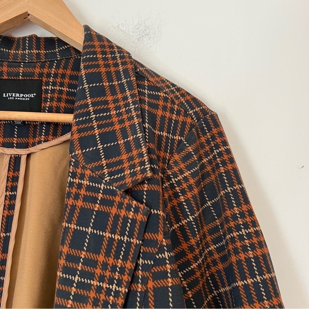 Liverpool Los Angeles Open Longline Boyfriend Jersey Knit Blazer Fall Plaid - Picture 5 of 16